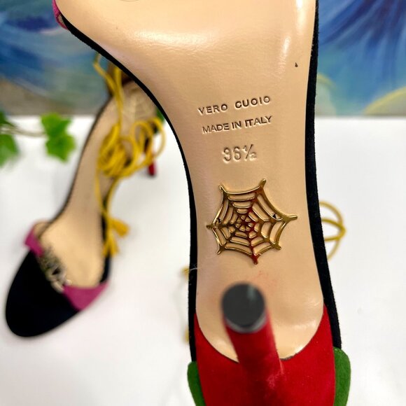 Charlotte Olympia Lets Dance Suede Heeled Sandals in Black Multi Size‎ 36.5 - Picture 6 of 14